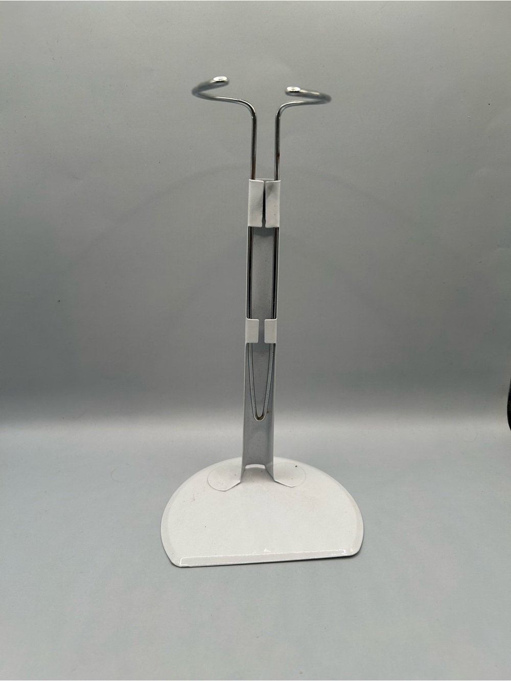 Adjustable white silver tone metal figure doll stand
